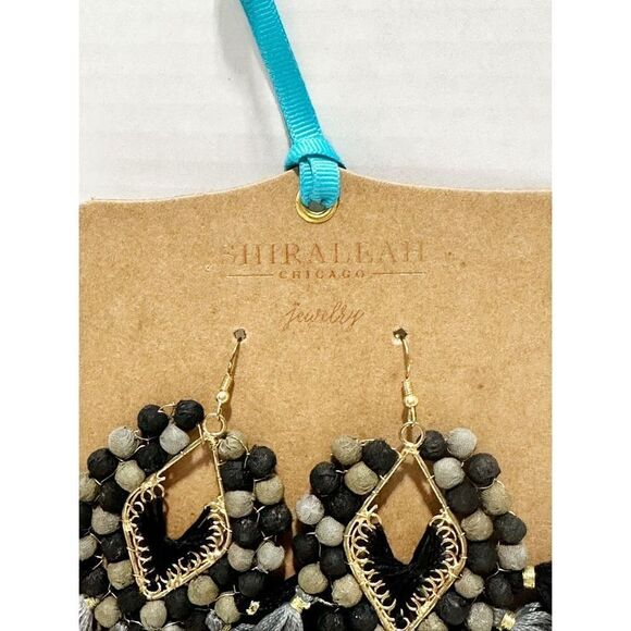 Shiraleah Statement Fringe Tassel Beaded Earrings Dangle Drop‎ Black Gray Gold - Picture 3 of 8